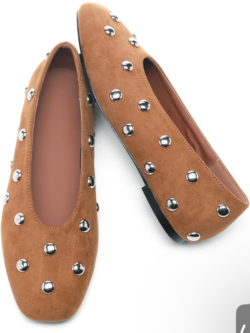 Rbtholp Studded Suede Ballet Flats - Tan